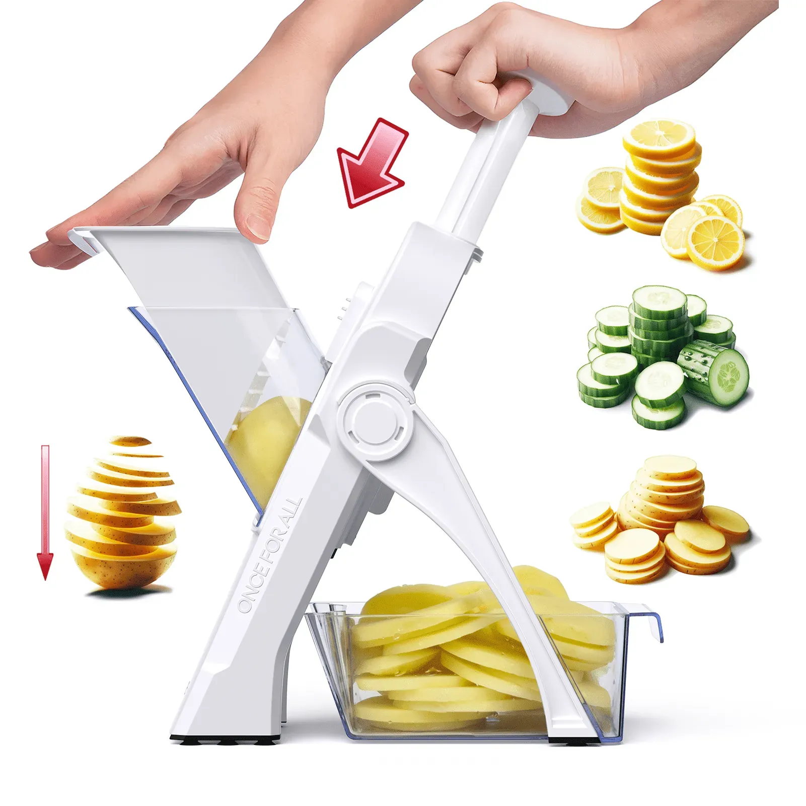 Easy-Adjustable Mandoline Slicer with Food Pusher and Container (2-Pack)
