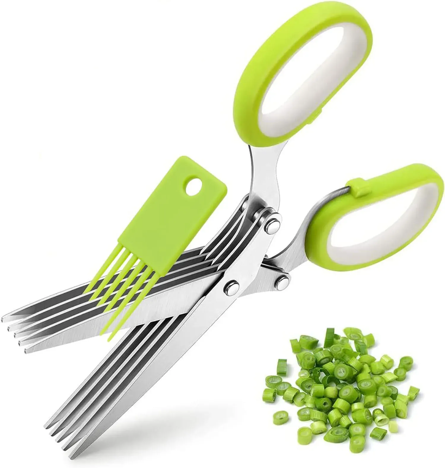 Five-Blade Stainless Steel Herb Scissors with Cleaning Comb (4-Pack)