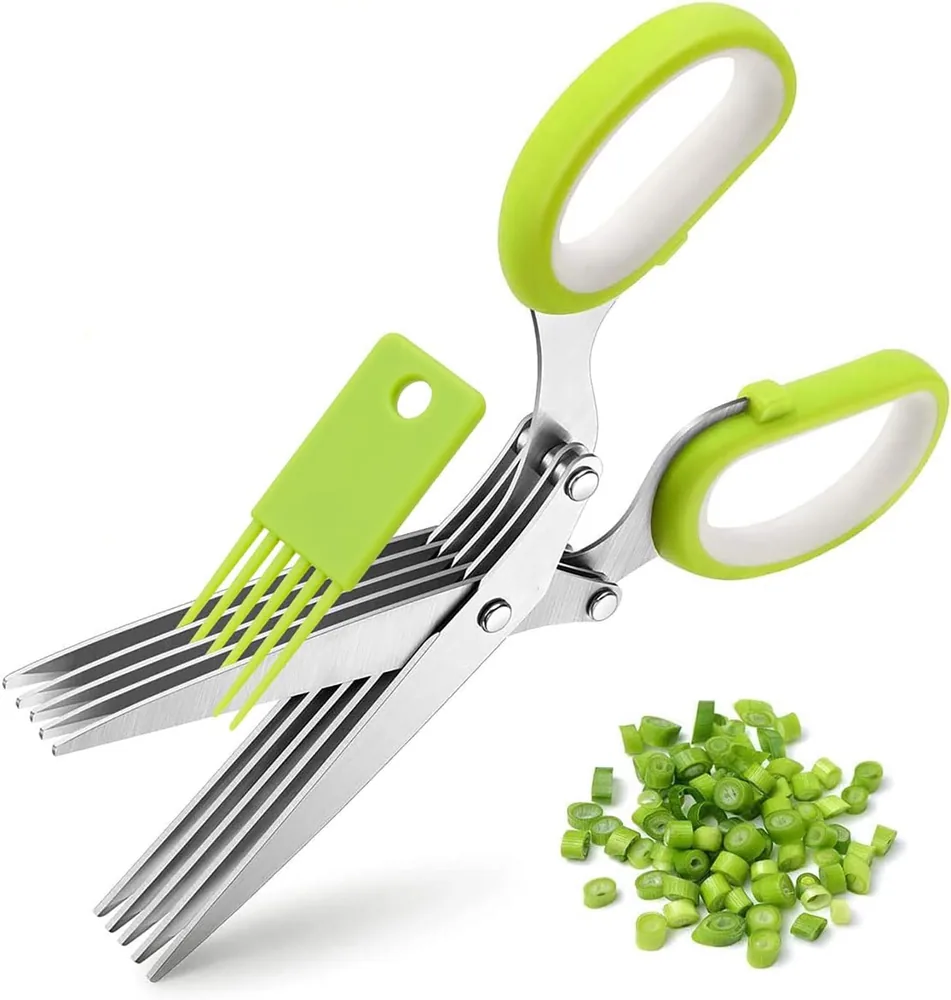 Multipurpose 5 Blade Kitchen Scissors for Food – Stainless Steel Herb Scissors with Cleaning Comb, Ideal for Chopping Basil, Chive, Parsley and Other Herbs